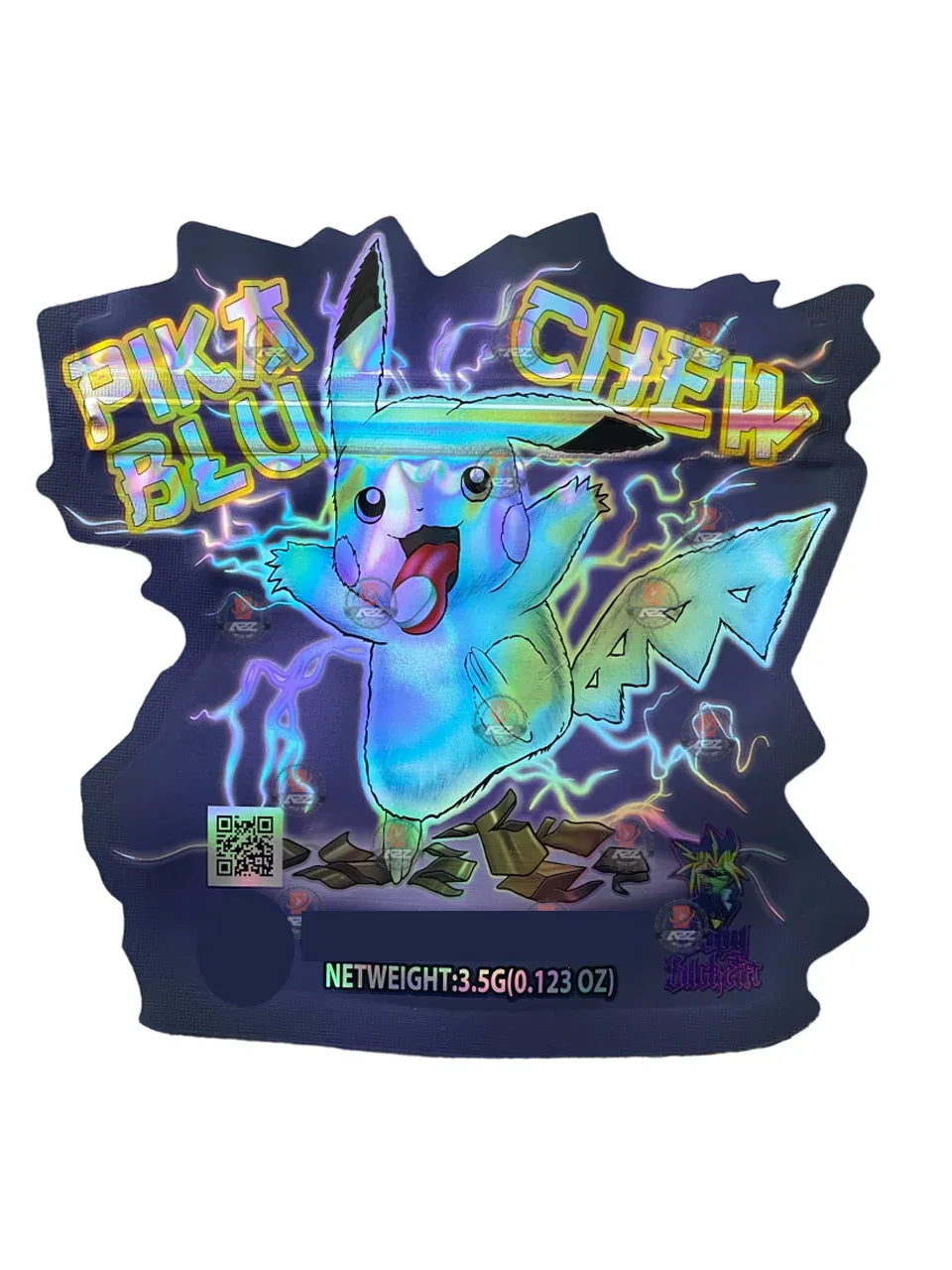 Pika Chew Blu 3.5g Mylar Bag Cut Out-Holographic Blue - Black Unicorn Hub