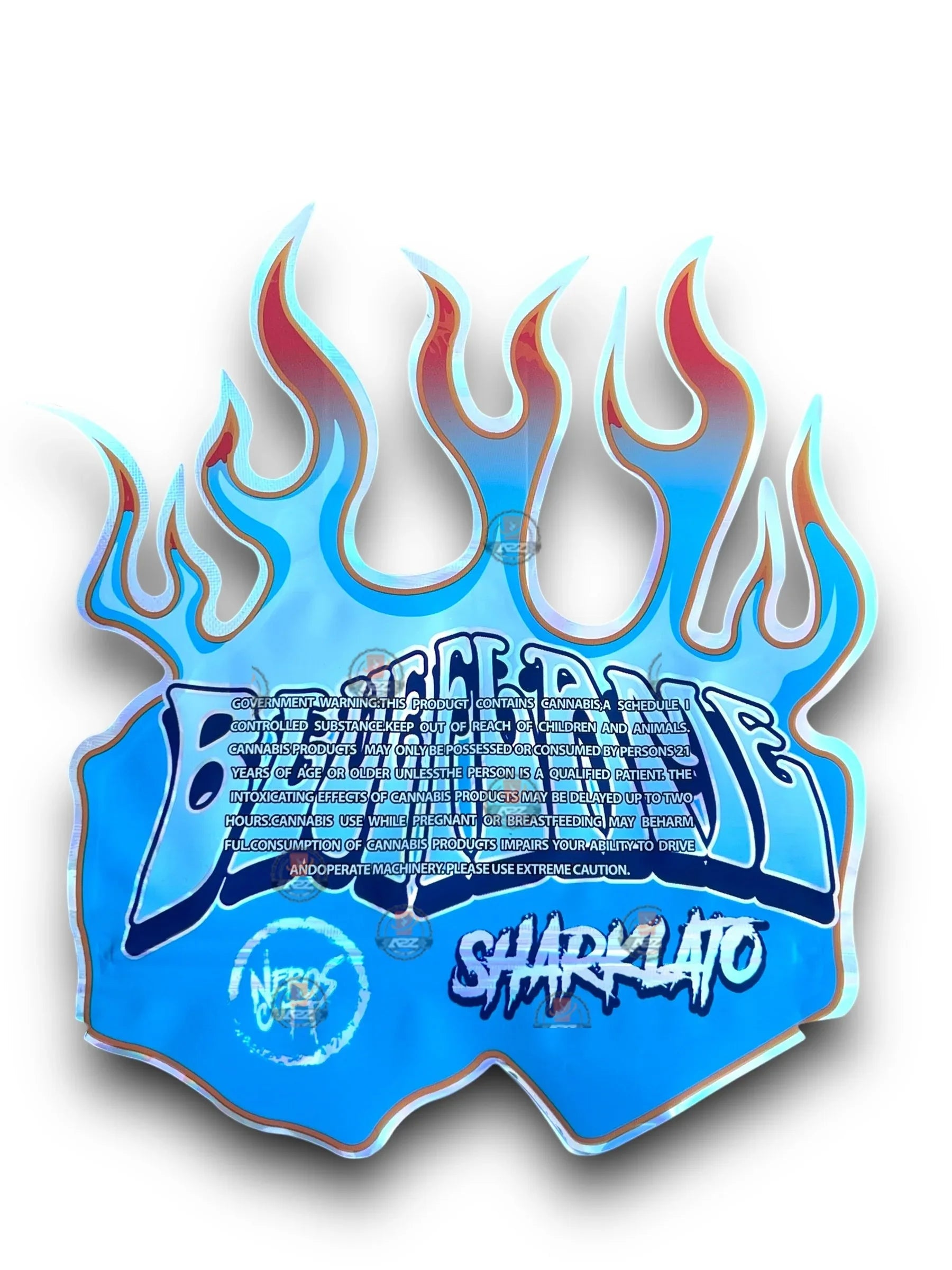 Blue Flame Sharklato Mylar Bags 3.5g Holographic - Black Unicorn Hub