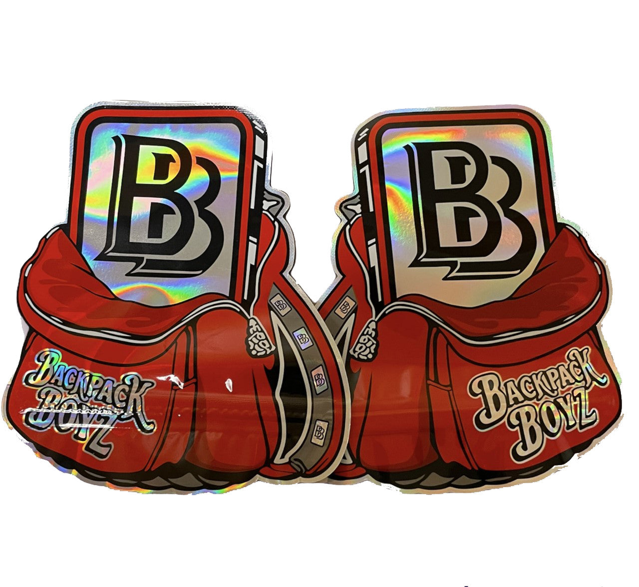 Backpack Boyz Cut out Mylar bag Holographic 3.5g Red Die cut TAMPER STICKER Packaging Only