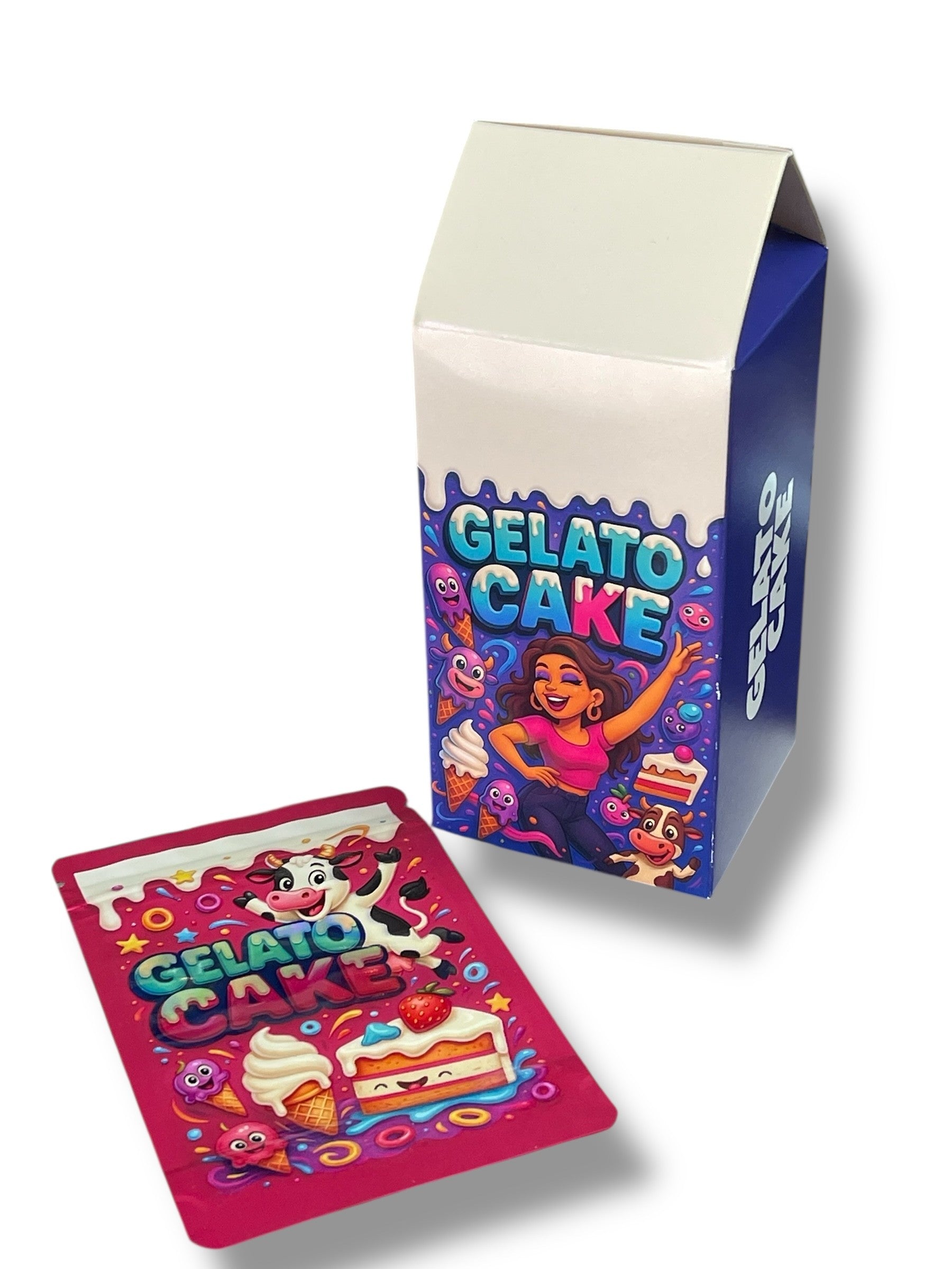 Gelato Cake Mylar Bags with Milk Boxes 3.5g Box Packaging