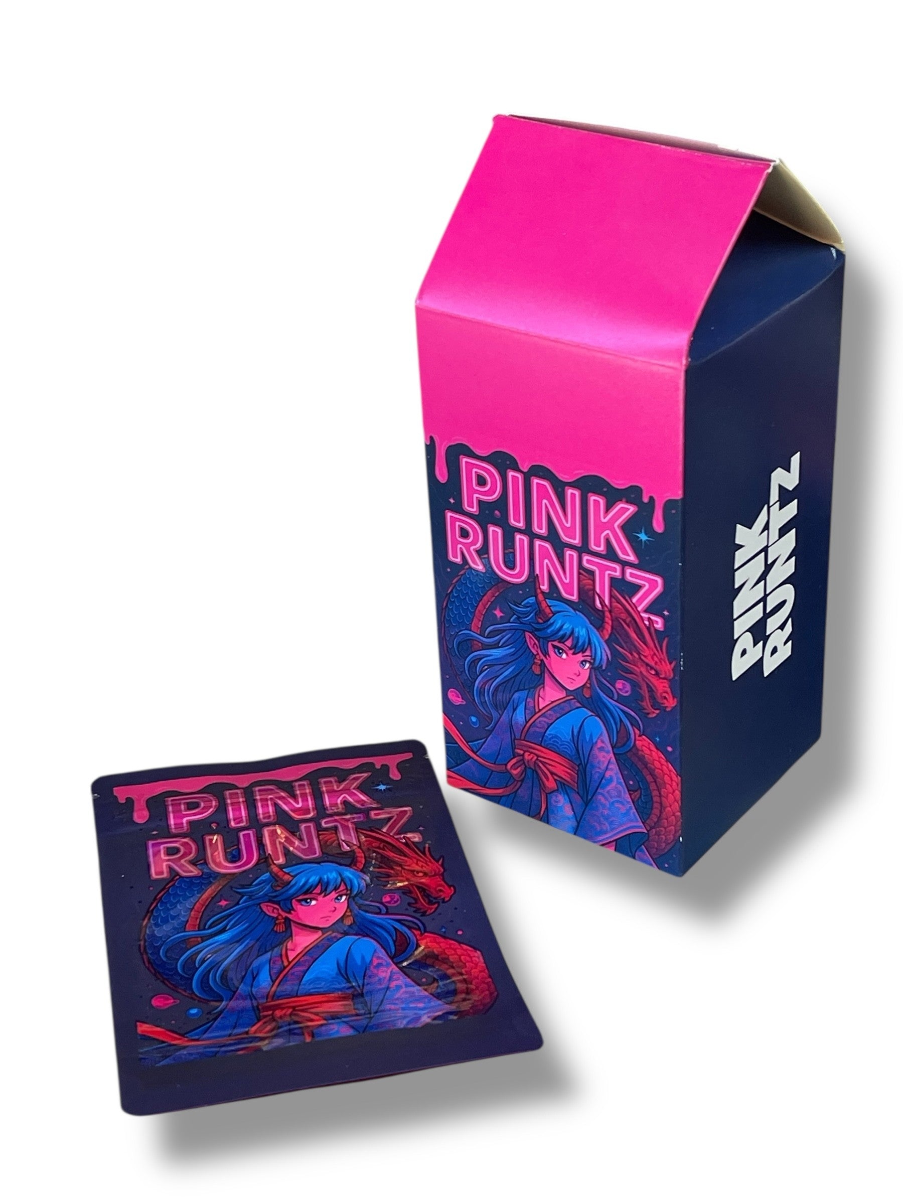 Pink Runtz Mylar Bags with Milk Boxes 3.5g Box Packaging