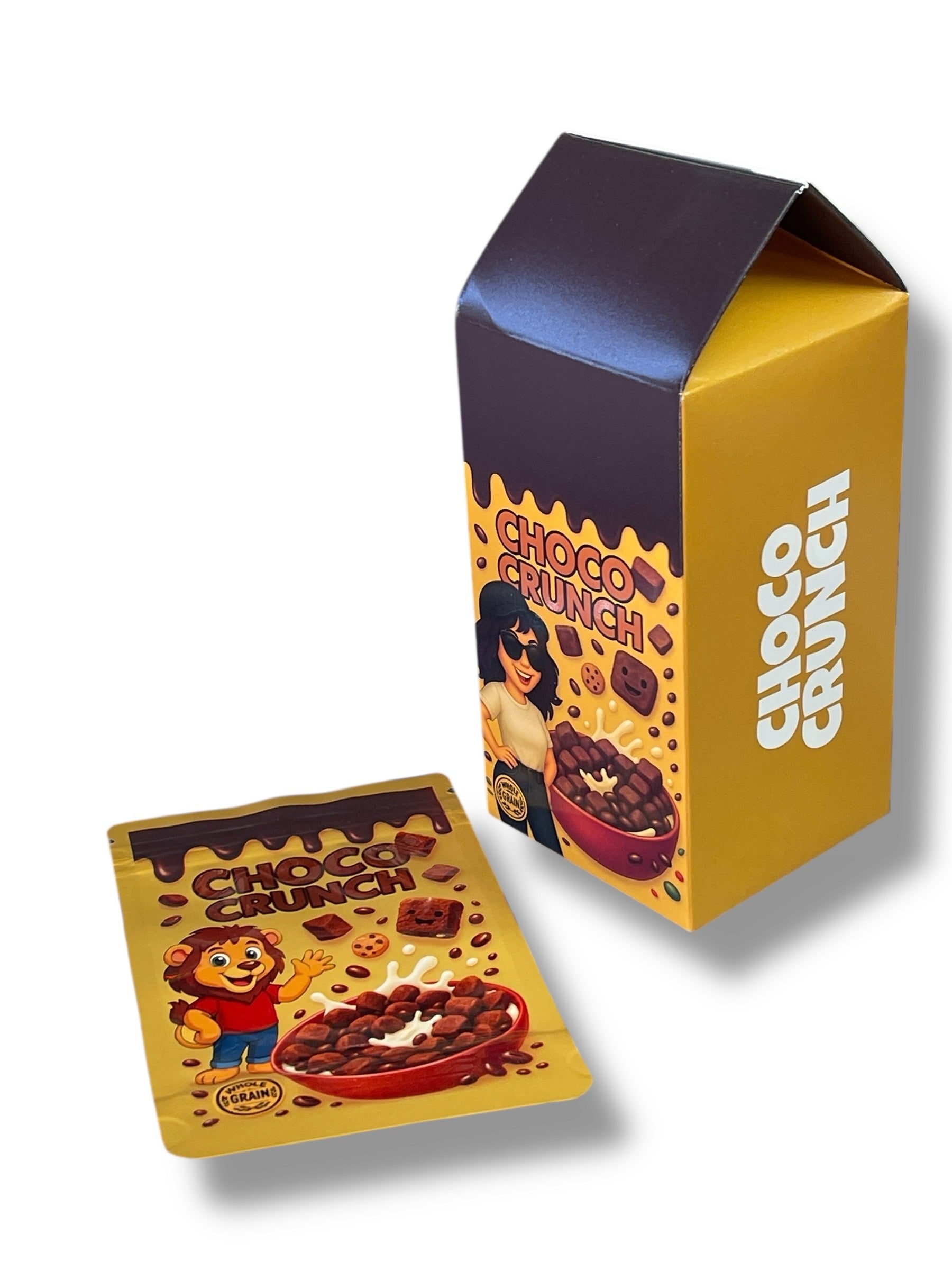 Choco Crunch Mylar Bags with Milk Boxes 3.5g Box Packaging