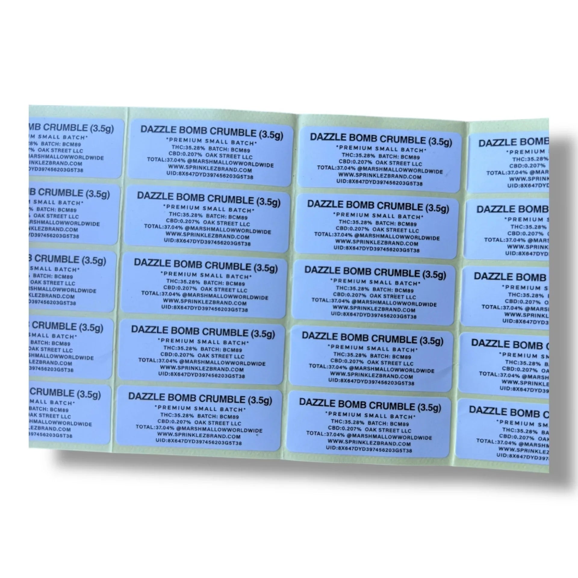 Sprinklez Dazzle Bomb Crumble 3.5G Mylar Bags -With stickers and label - Black Unicorn Hub