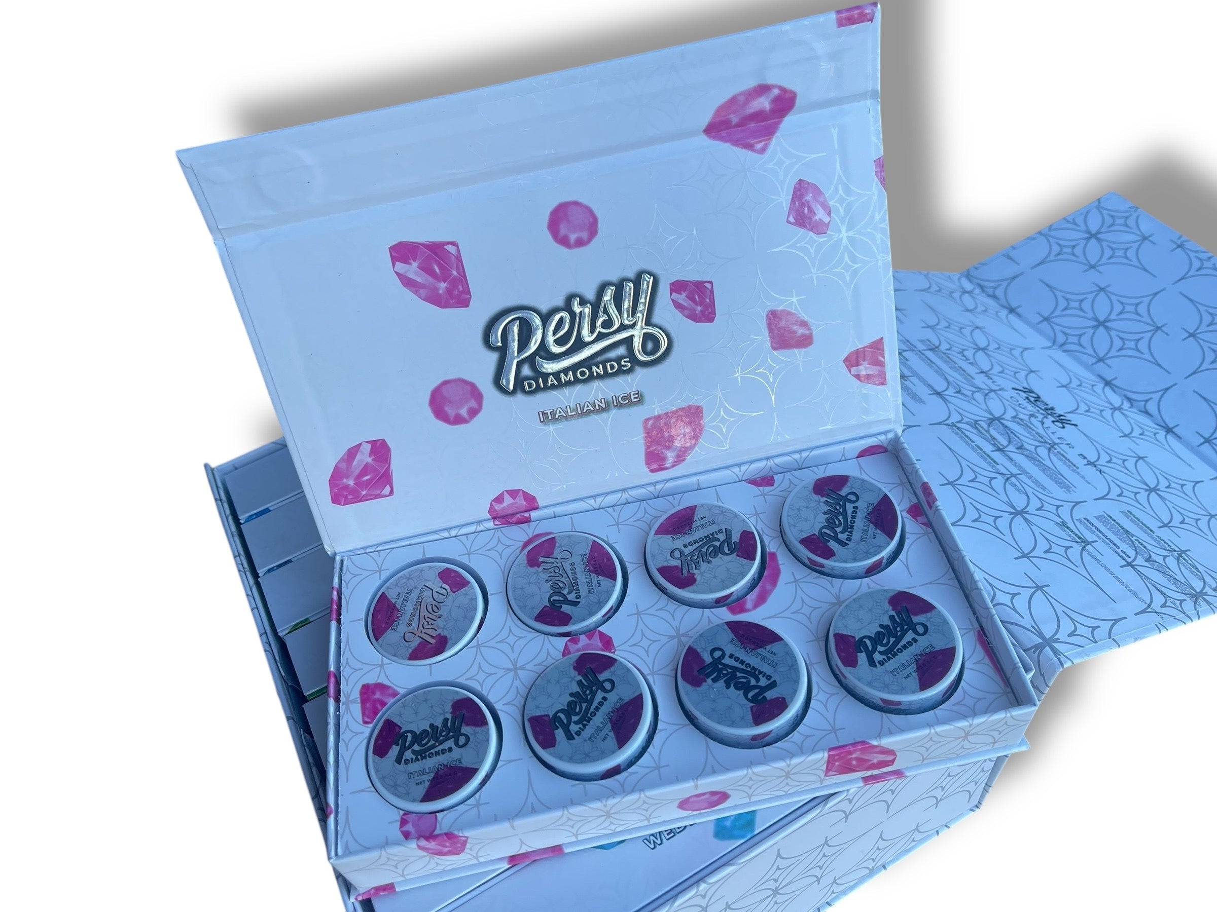 Persy Diamonds 64-3.5g Glass Jars - Varity Pack 8 Flavors in box- empty jars