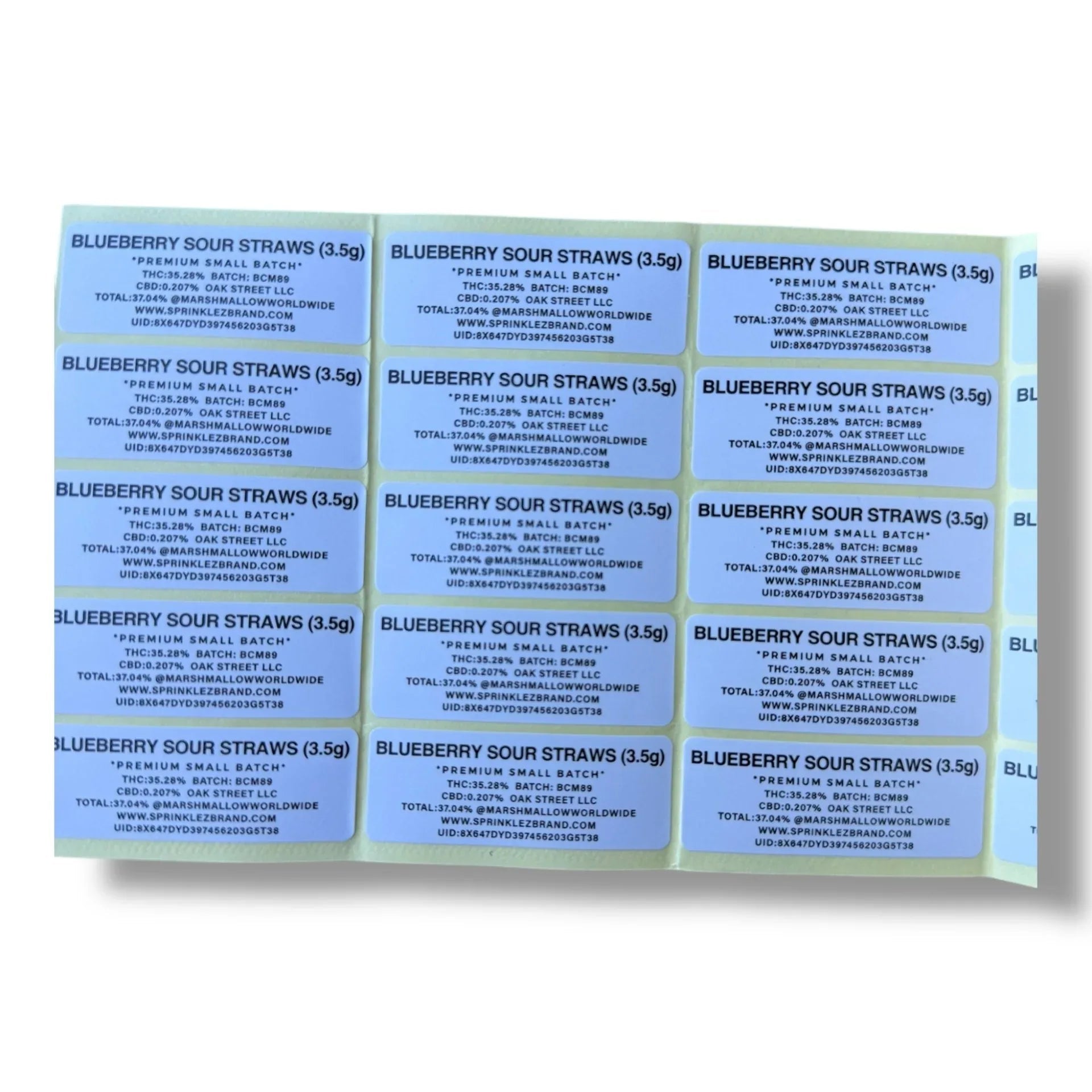 Sprinklez Blueberry Sour Straws 3.5G Mylar Bags -With stickers and label - Black Unicorn Hub