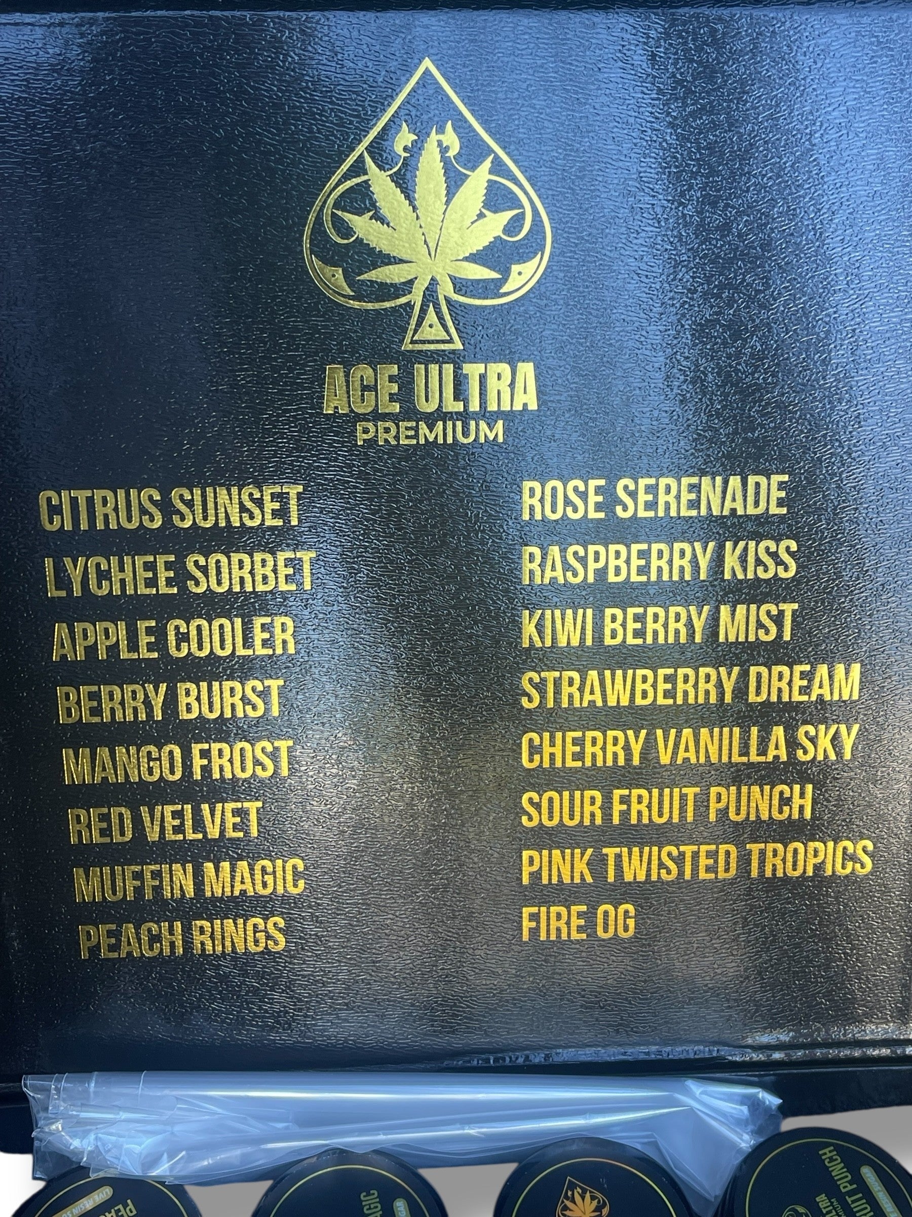 Black Ace Ultra Premium 1oz Glass Jars - Varity Pack 16 Strains in box Empty Jars