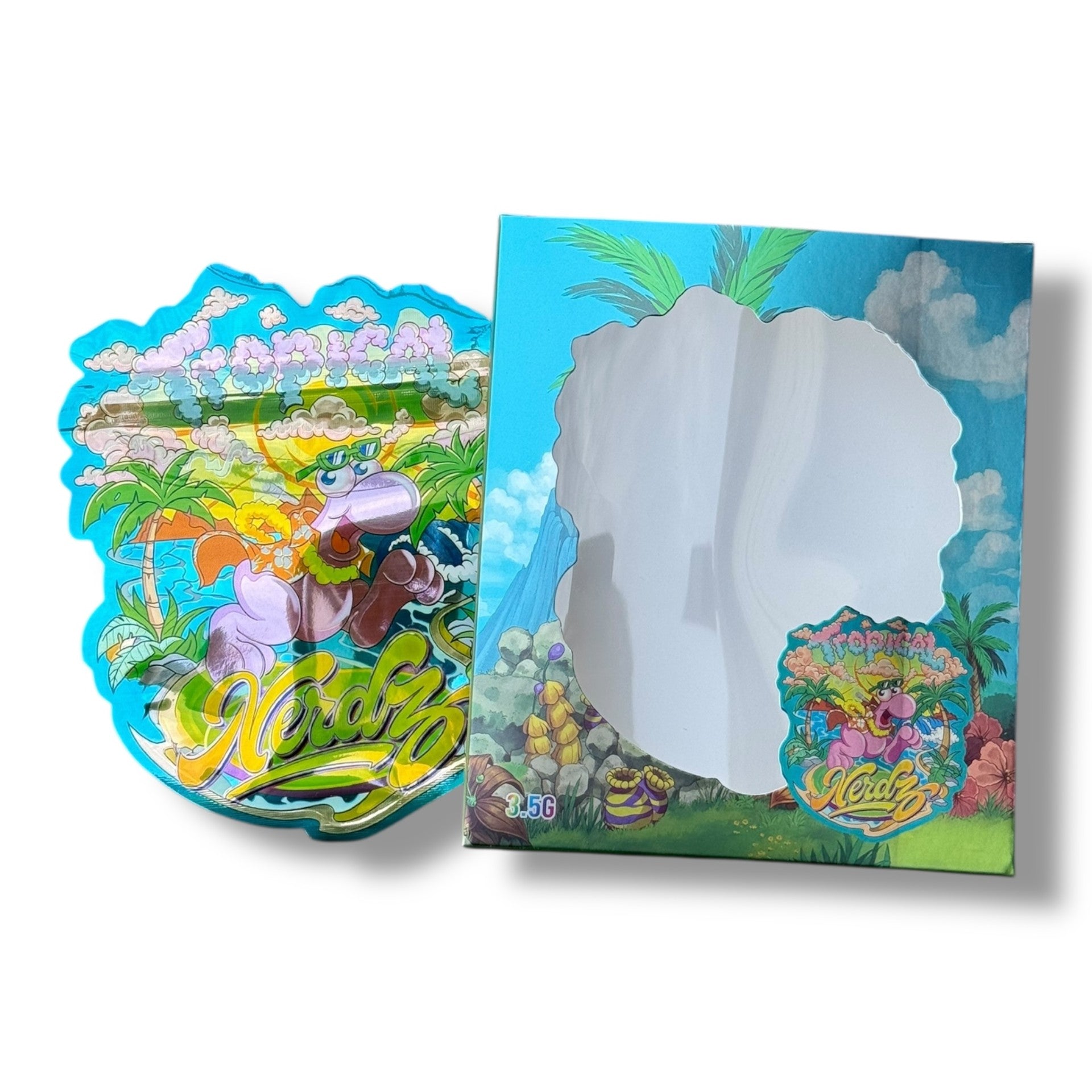 Tropical Nerdz 3.5g Mylar Bags & Boxes with Window