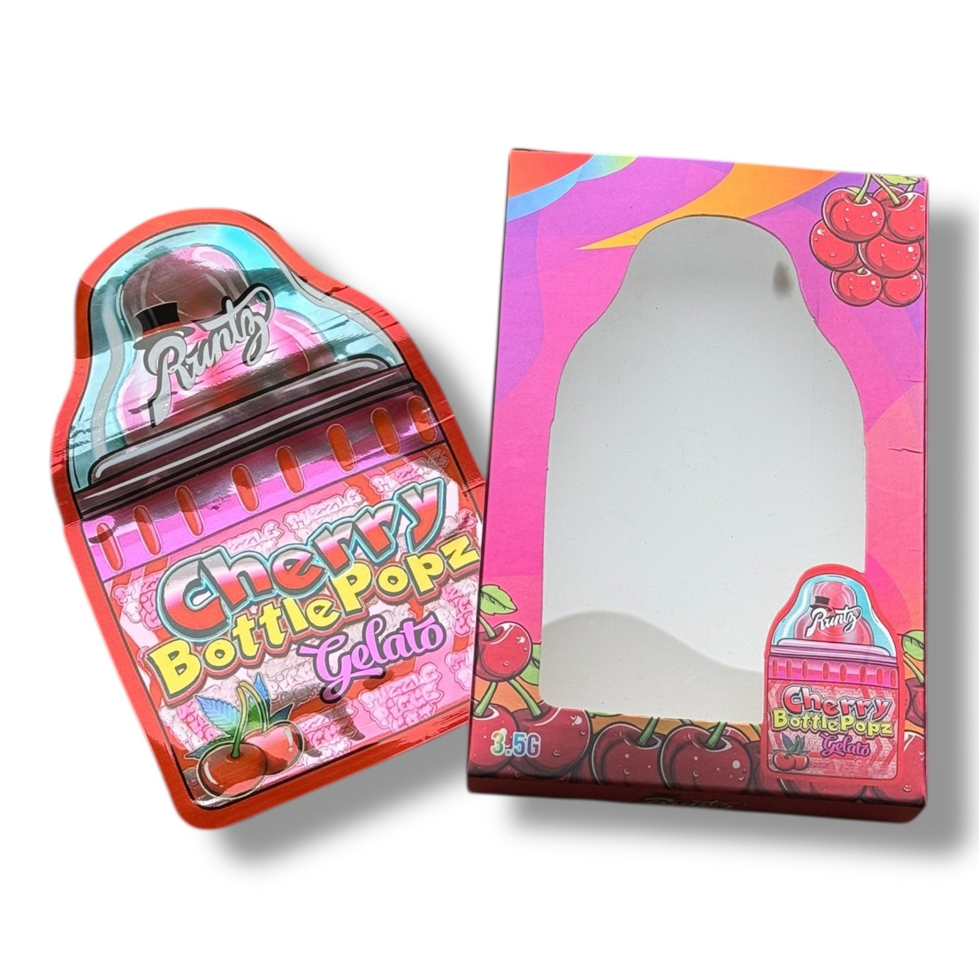 Cherry Bottle Popz Gelato 3.5g Mylar Bags & Boxes with Window