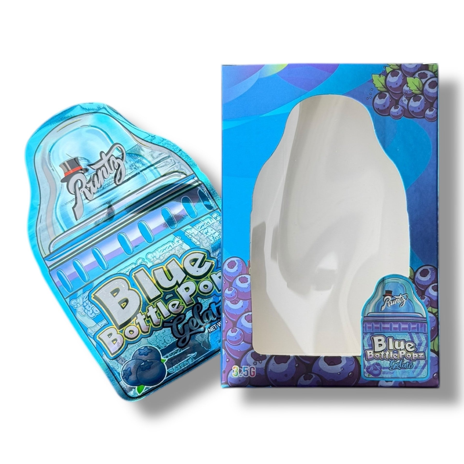 Blue Bottle Pop 3.5g Mylar Bags & Boxes with Window