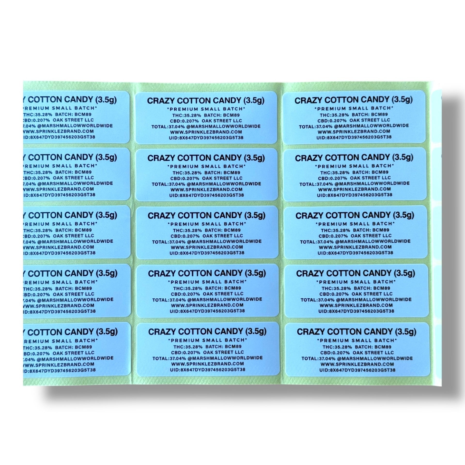 Gumdropz Crazy Cotton Candy 3.5G Mylar Bags -With stickers and label