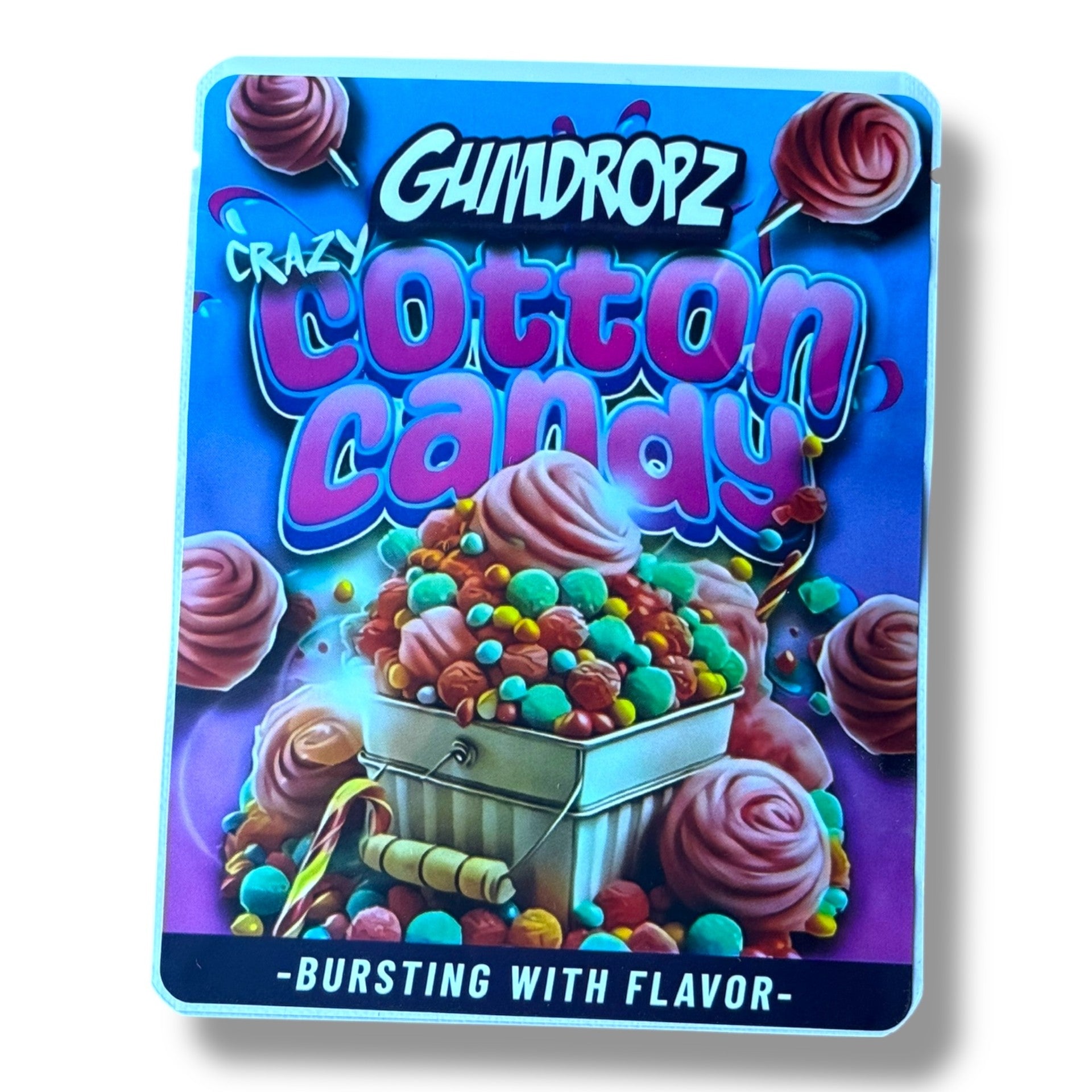 Gumdropz Crazy Cotton Candy 3.5G Mylar Bags -With stickers and label