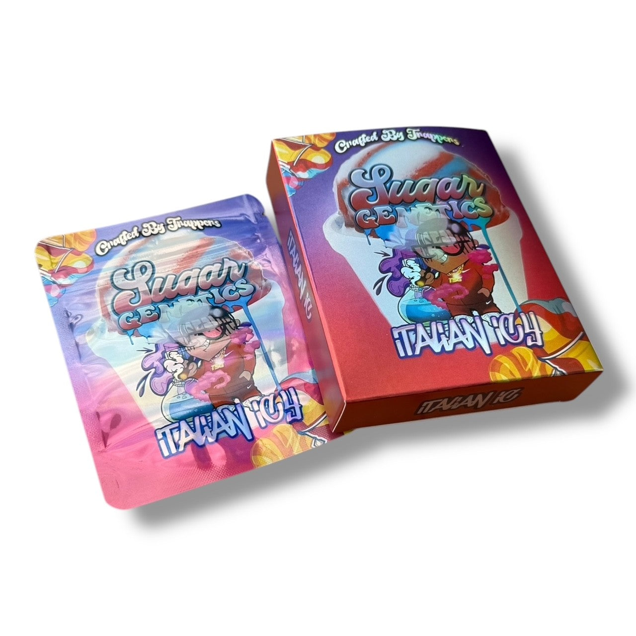 Sugar Genetics Italian Icy Mylar Bags with Boxes 3.5g Box Packaging Crafted By Trappers