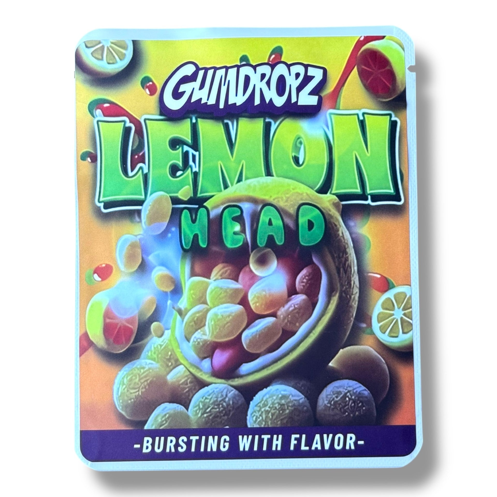 Gumdropz Lemon head 3.5G Mylar Bags -With stickers and labe