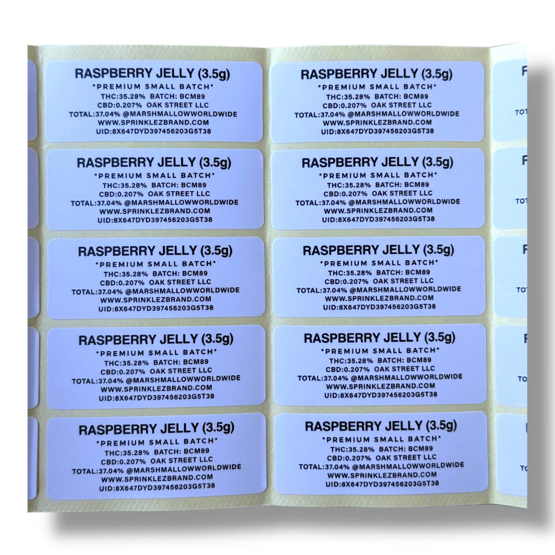 Raspberry Jelly Marshmallow 3.5G Mylar Bags -With stickers and label