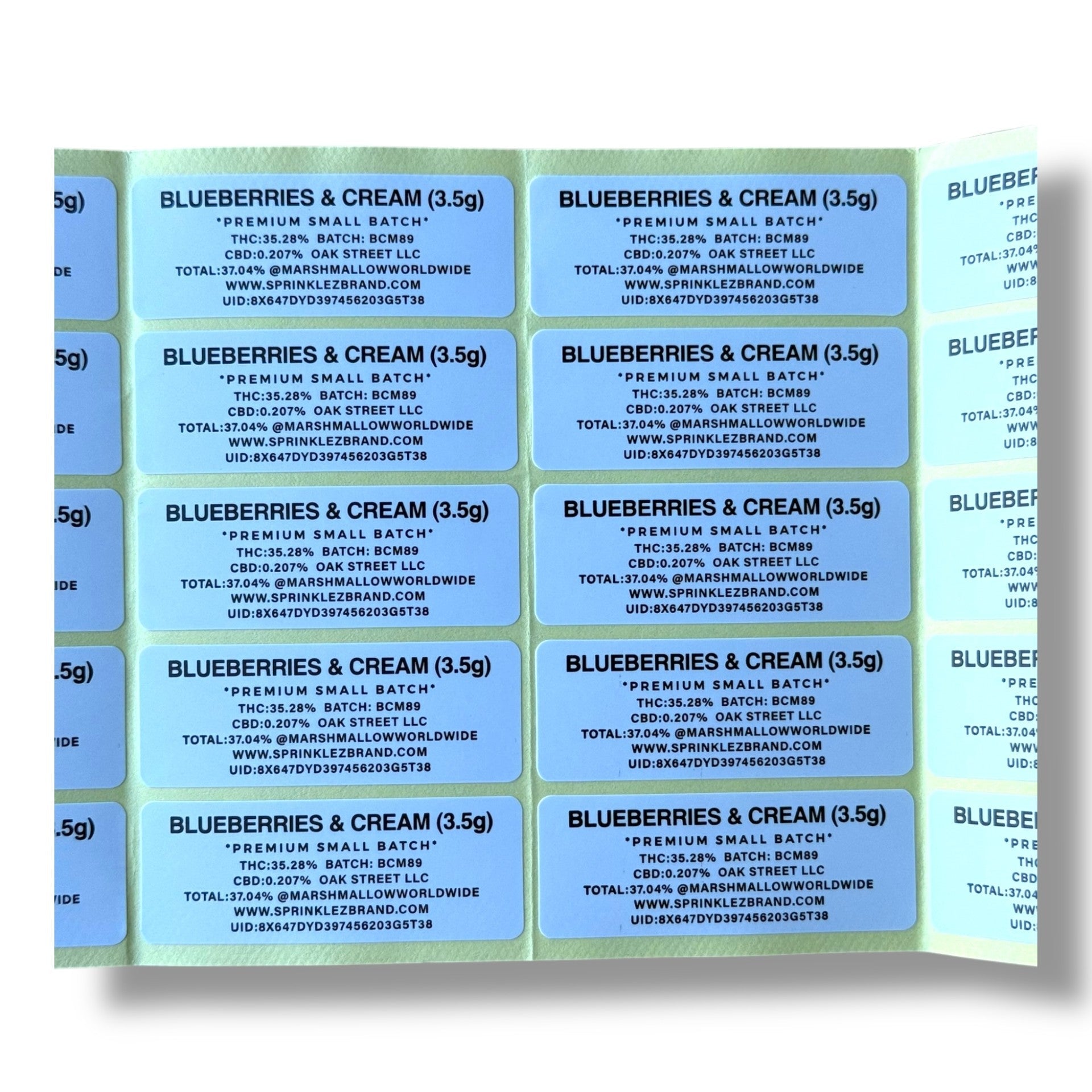 Blueberries & Cream Marshmallow 3.5G Mylar Bags -With stickers and label