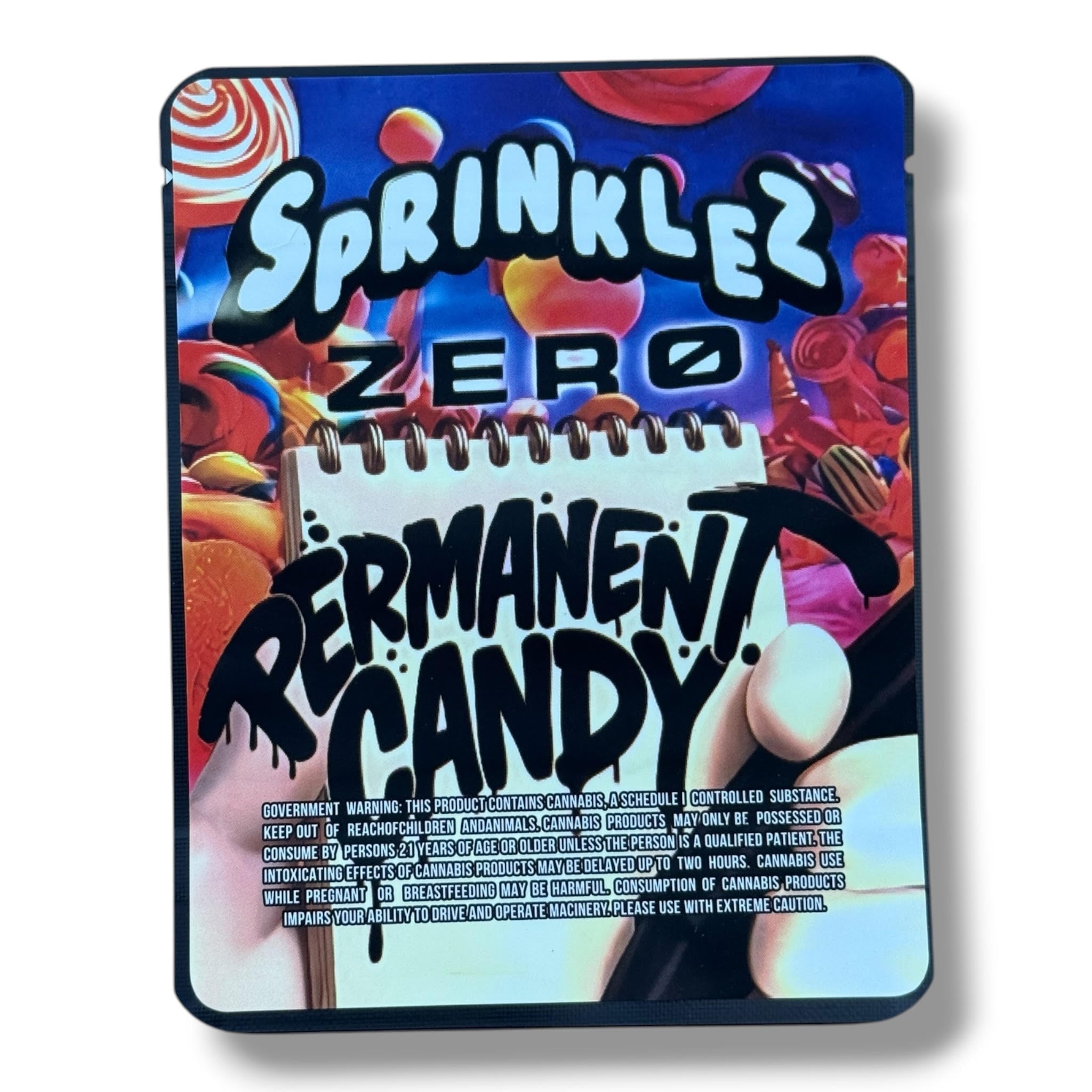 Sprinklez Zero Permanent Candy 3.5G Mylar sticker Bags -With stickers