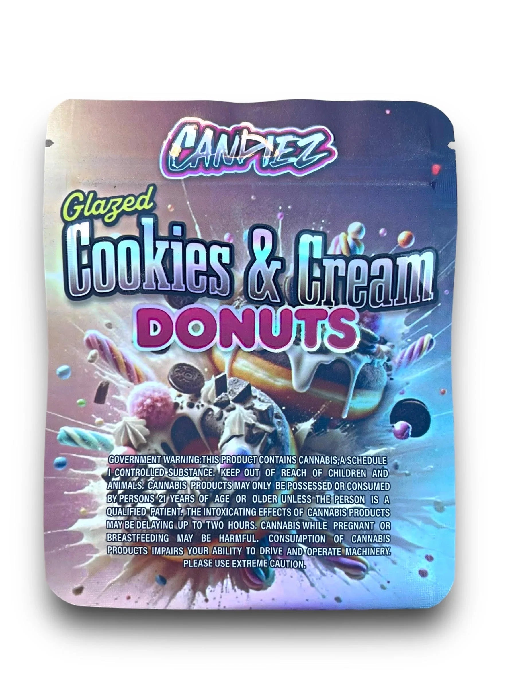 Candiez Glazed Cookies & Cream Donuts 3.5G Mylar Bags Holographic - Black Unicorn Hub